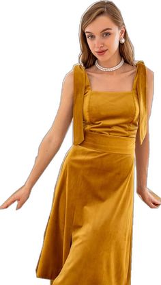 Chic Midi-length Velvet Dress, Summer Velvet Party Dress, Party Dress With Tie Straps And Straight Neckline, Gold Velvet Party Dress, Elegant Velvet Dress With Square Neck, Elegant Velvet Dress With Spaghetti Straps, Velvet Square Neck Party Dress, Square Neck Velvet Dress For Party, Velvet Square Neck Dress For Party