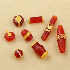 18K Gold Inlaid Agate Beads - Red Agate Charms - Red Pave Beads - Tassel Crimp Bead - Red Agate Pendant - Jewelry Making Supplies ❤ Product Name: 18K Gold Spacer Beads                                                                                                                                                     ❤ Material: 18K Gold,red agate ❤ Size: (approx.) #A-size: 8mm / hole diameter: 1.2mm / Weight: 0.8grams #B-diameter: 10*13mm / hole diameter: 3mm / thickness: 6mm / Weight: 0.9grams #C-diameter: 8.8*12mm / hole diameter: 1.5mm / Weight: 1.453grams #D-diameter: 11mm / hole diameter: 1.2mm /thickness:6mm / Weight: 1.44grams        #E-diameter: 4.2*14.3mm / hole diameter: 1.2mm / Weight: 0.83grams  #F-diameter: 9.8*17mm / hole diameter: 2mm / Weight: 2.53grams   #G diameter: 5.3*29. Red Carnelian Round Bead Jewelry, Red Agate Beaded Jewelry, Red Beaded Agate Jewelry, Red Agate Jewelry With 108 Beads, Spiritual Red Beads, Gems, And Cabochons For Gifts, Red Carnelian Spiritual Beads, Spiritual Red Carnelian Beads, Red Round Beads, Gems And Cabochons For Gifts, Traditional Red Round Beads, Gems, And Cabochons