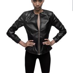 All Orders Ship Next Business Day! Conditions: Brand New! Never Worn!! Color: Black Size: Large (Fits More Like A Medium) Model: (Me In The Last Two Pictures) 5'2" Smoke Free Home Animal Free Home Sleek Biker Jacket For Office In Fall, Chic Faux Leather Jacket With Zipper, Chic Faux Leather Outerwear With Zipper Closure, Leather Outerwear With Zipper Closure For Night Out, Leather Outerwear With Zipper For Night Out, Chic Fitted Leather Jacket For Night Out, Sleek Faux Leather Jacket, Chic Leather Jacket With Zipper For Office, Chic Leather Outerwear For Night Out