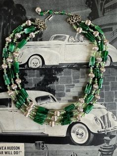 50s Green 3-strand Beaded Necklace, 50s Necklace, 50s Jewelry, 50s 3-strand Beaded Necklace - Etsy 50s Jewelry, Open Design, Hook Clasp, Green Necklace, Glass Bead Necklace, Green And Black, Vintage Gifts, Gold Tone Metal, Green Glass