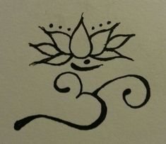 a drawing of a flower with leaves on it's head and the word om written in cursive writing