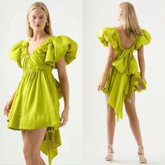 Nwt Aje Gretta Bow Back Mini Dress Puff Sleeves. Lined. Hidden Back Zip Closure. Exaggerated Self Tie With Scoop Back. Shell/Lining: 100% Cotton. Hand Wash Cold. Mini Dress Puff Sleeves, Cotton Dress Pattern, Chartreuse Green, Bow Back, Dress Pattern, Cotton Dress, Green Yellow, Puff Sleeves, Cotton Dresses