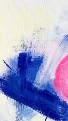 an abstract painting with blue, pink and white colors