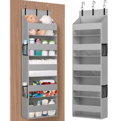 an over the door storage unit with two shelves on each side and one shelf in front