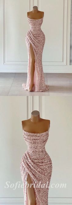 Sexy Shiny Sequin Sweetheart Sleeveless Side Slit Mermaid Long Prom Dr – SofieBridal Dresses With Pleats, One Shoulder Prom Dress, Gorgeous Prom Dresses, Senior Prom Dresses, Classy Prom Dresses, Dress With Pleats, Glamour Dress