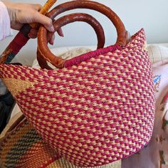 Handmade By Artisans In Ghana. It's A Bundle But If You Would Like Just One Of The Items Let Me Know And We Can Work It Out Large Multicolor Tote Small Hot Pink Tote Farmers Market Bags Straw Baskets, Farmers Market Bag, Market Bags, Straw Basket, Pink Tote, Work It, Market Bag, Farmers Market, Womens Tote Bags