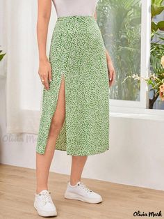 Olivia Mark - Floral Print Half-Skirt with Split, Bodycon High-Waisted Maxi Skirt Floral Print Midi Skirt, Nature Dress, High Waisted Maxi Skirt, Long Sleeve Gown, Split Skirt, Half Skirt, Long Skirts For Women, Elegant Skirt, Printed Midi Skirt