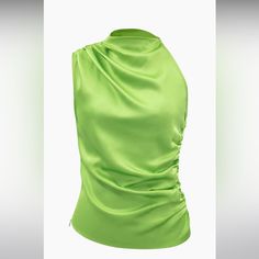 Shopmicas, Brand New, Too Large For Me, Never Worn Green Asymmetrical Top For Party, Green Ruched Top For Night Out, Spring Party Draped Top, Elegant Green Ruched Top, Ruched Top, Blouses, Womens Tops, Satin, Brand New