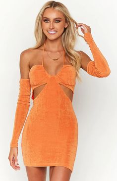 Everlee Orange Mini Dress – Beginning Boutique US Rave Dress, Dainty Jewellery, Orange Mini Dress, Prom Midi Dress, From Dress, Summer Playsuit, Dress Backless, Beginning Boutique, Backless Design