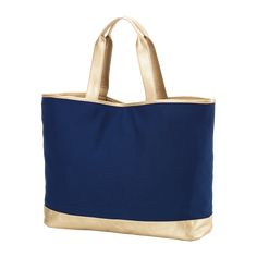 Easy to personalize with embroidery or a monogram! Made to stand out, the versatile Cabana Tote can be used as an everyday essential or on a vacation! This spacious canvas tote features a metallic, vegan leather bottom and handles for easy toting. Color: Navy & GoldMaterial: Canvas with Vegan Leather TrimDimension: 22.5" L x 7" W x 14.5" H Details 22.5" L x 7" W x 14.5" H Canvas with Vegan Leather Trim Magnetic Snap Closure Interior Lining Reinforced Bottom Interior Zipper Pocket Easy-to-Carry H Personalized Beach Bags, Monogram Letter S, Large Utility Tote, Utility Tote, Monogram Tote Bags, Pink Tote Bags, Halloween Bags, Great Teacher Gifts, Monogram Tote