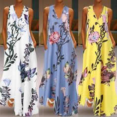 Printed Deep V-Neck Dress Sleeveless A-Word Large Size Long Dress White Dresses, Blue / XXL Spring V-neck Sleeveless Dress With Pockets, Casual V-neck Sundress With Pockets, White V-neck Dress With Pockets, Sleeveless V-neck Dress With Pockets For The Beach, Summer Sleeveless V-neck Dress With Pockets, V-neck Sleeveless Dress With Pockets For Summer, White Sleeveless Maxi Dress With Pockets, Blue Sleeveless Dress With Pockets For Spring, Summer V-neck Maxi Dress With Pockets