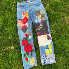 Made From Levis Vintage Jeans Handsewn Levis Vintage Jeans, Jeans With Patches, All Over Color, Pants Custom, Patched Denim Jeans, Levis Vintage, Custom Jeans, Basic Embroidery Stitches, Vintage Levis Jeans