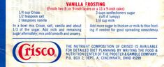 an advertisement for the crisco vanilla frosting product on a piece of paper