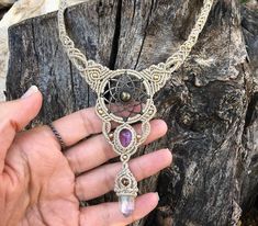 amethyst necklace,crystal quartz necklace,quartz jewelry,wom - Inspire Uplift Macrame Choker Necklace, Macrame Dreamcatcher, Macrame Choker, Dreamcatcher Necklace, Handmade Tiaras, Necklace Macrame, Crystal Pen, Dream Catcher Necklace, Necklace Amethyst