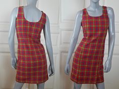 Retro Fitted Mini Length Plaid Dress, Retro Fitted Plaid Mini Dress, Retro Fitted Mini Plaid Dress, Fitted Plaid Vintage Mini Dress, Fitted Vintage Plaid Mini Dress, Retro Fitted Sleeveless Plaid Dress, Fitted Sleeveless Retro Plaid Dress, Fitted Sleeveless Plaid Vintage Dress, Fitted Sleeveless Vintage Plaid Dress