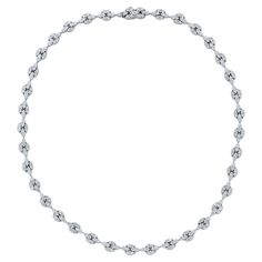 This Bulgari link necklace features approximately 7.70 carats of round brilliant cut diamonds with G-H color and VS clarity, set in 18k white gold. The necklace measures 15.75" long and 6mm wide. 31.5 grams. Signed BVLGARI. Bvlgari Diamond Necklace, Bvlgari Jewelry Set, Bulgari Necklace, Doctor Jewelry, Bvlgari Necklace, Bulgari Jewelry, Bvlgari Jewelry, Diamond Necklace Designs, Silver Jewelry Necklace