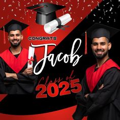 two men in graduation caps and gowns are posing for the camera with their arms crossed