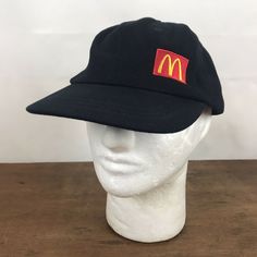 - Vintage McDonald's Black Cotton Adjustable Trucker Cap Hat CH35 - Good overall used condition. Vintage Black Baseball Cap With Flat Bill, Vintage Black Dad Hat For Streetwear, Vintage Baseball Cap For Streetwear, Vintage Streetwear Baseball Cap With Visor, Vintage Black Baseball Cap For Sports Events, Retro Black Fitted Cap, Vintage Black Cotton Hat, Black Retro Hat For Sports Events, Vintage Black Dad Hat