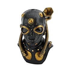 Get ready for a little anti-establishment, alternate history with our forward-thinking Steampunk gas mask that boasts a gramophone for hearing and no end of techno-Victorian charm! It is cast in quality designer resin with retro details including straps, valves, hoses and a back zipper, it is hand-painted to call attention to the faux leather, brass and copper fittings. 7"Wx4½"Dx10"H. 2 lbs. Steampunk Masks And Prosthetics For Costume Party, Vintage Black Masks And Prosthetics For Costume Party, Vintage Black Mask And Prosthetics For Costume, Vintage Masks For Costume Party, Apocalypse Gas Mask, Steampunk Apocalypse, Interesting Accessories, Steampunk Gas Mask, Steampunk Creations