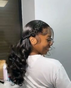 Prom Hair Black, Down Prom Hair, Half Up Half Down Prom, Birthday Hairstyles, Hoco Hairstyles, Quick Weave Hairstyles, Prom Hairstyles For Long Hair, Slick Hairstyles, Dope Hairstyles