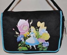 ALICE IN WONDERLAND MESSENGER. 100% NEW WITH TAG. APPROXIMATELY 16" X 13". ADJUSTABLE SHOULDER STRAP. ZIPPER CLOSURE AND CLOSURE FLAP. 2 SMALL POCKETS UNDER FLAP. GREAT FOR ANY USE. HARD TO FIND. FAST SHIPPING IN THE USA. Themed Rectangular Bags For Daily Use, Themed Multicolor Rectangular Bag, Themed Rectangular Bag For Gifts, Themed Rectangular Bag As A Gift, Themed Rectangular Gift Bag, Themed Blue Bags For Gifts, Shoulder School Bag, Disney Cute, Vera Bradley Disney