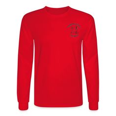 Standard weight long sleeve t-shirt for men | Brand: Fruit of the Loom | Fabric Content: 100% cotton Red Long Sleeve T-shirt With Letter Print, Red Long Sleeve T-shirt For Winter, Red Long Sleeve Winter T-shirt, Red Long Sleeve Cotton T-shirt, Red Long Sleeve T-shirt With Screen Print, Summer Surfboard, Athleisure Street Style, Street Style Skirt, Yeezy Outfit