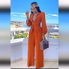 Nwt Burnt Orange Jumpsuit. No Stretch. Tall Girl Friendly. No Flaws. Fitted Long Sleeve Summer Pantsuit, Summer Long Sleeve Fitted Pantsuit, Elegant Overall Style Jumpsuits For Day Out, Elegant Jumpsuits And Rompers For Day Out, Elegant Overall Jumpsuits And Rompers For Day Out, Chic Long Sleeve Summer Pantsuit, Chic Summer Long Sleeve Pantsuit, Chic High-waist Jumpsuits And Rompers For Fall, Chic Summer Pantsuit With Long Sleeves