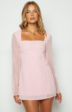 * Baby Pink Long Sleeve Mini Dress   *     * HOW TO STYLE:   * Winter is coming and girl do you need a cocktail outfit refresh. This dress () is so elegant yet so effortless and will make you the belle-of-the-ball! Pair with some simple heels () and fine gold jewellery (), or spice it up with high black boots () and accessories () for that super stylish pink and black aesthetic!   *     * FEATURES:   * Mini length   * Square neckline   * Long sleeves   * Invisable back zipper   * Hook and eye cl 2k Clothes, Pink Long Sleeve Mini Dress, Dress For Club, Square Collar Dress, White Fitted Dress, Cocktail Outfit, Dress Y2k, Clothes Black, Mesh Bodycon Dress