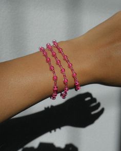 If you're in your colorful era, you're going to want this uniquely yours hand-beaded bracelet. The MIRANDA bracelet in pink is composed of a mix of vibrant pink beads on an elastic thread. Stack this bracelet up with your favorite gold pieces for a pop of color wherever you go. THE DETAILS:Pink Beads Bracelet Length: 6.5" stretchy elastic Single Bracelet Check out our Jewelry Guide to get more info! Jewelry Guide, Single Bracelet, Elastic Thread, Gold Piece, Pink Beads, Pink Bracelet, Beads Bracelet, Bead Bracelet, Beaded Bracelet