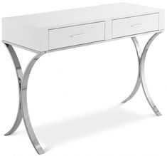 a white desk with two drawers on one side and an open drawer on the other