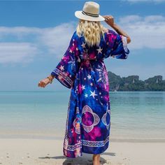 Indigo Kimono – Shop The Kei Bohemian Style Kimono, Chic Holiday Party, Oversized Kimono, Boho Robes, Bohemian Jackets, Kimono Floral, Floral Print Kimono, Summer Kimono, Cover Beachwear