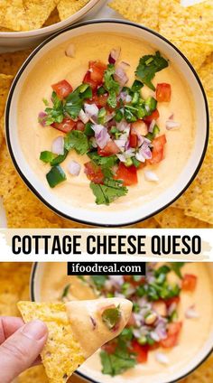 Cottage Cheese Queso is a cheesy dip with 6 grams of protein and ready in 5 minutes. Serve with chips or veggies for the ultimate snack! Healthy Cheese Dip, Cottage Cheese Dip Recipes, Cottage Cheese Queso, Cottage Cheese Dips, Cheese Queso, Healthy Cheese, Cottage Cheese Snack, Cheesy Dip