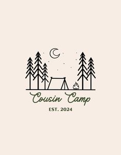 a camp logo with trees and a tent in the background