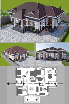 two story house plan with 3 bedroom and 2 bathrooms in the front, an open floor plan