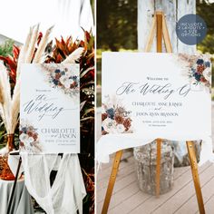 an easel with a wedding sign on it