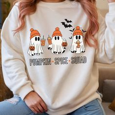 Hey spooky souls! Dive into the Halloween spirit with our Pumpkin Spice Squad Retro Ghosts digital download. This design screams festive vibes and is perfect for creating unique sublimation Halloween shirts and apparel. Imagine these retro ghosts adorning your clothing, adding a touch of whimsical charm to your spooky season wardrobe.  Simply download the design, print it on your favorite shirt or hoodie using sublimation technique, and voila - you have a one-of-a-kind fashion statement ready to turn heads at any Halloween gathering. Embrace the fun side of Halloween with our exclusive digital download and get creative with your outfit choices this season. Join the Pumpkin Spice Squad and let your apparel speak volumes about your love for all things Halloween! All of our designs are allowe Casual Halloween Sublimation Crew Neck, Casual Halloween Sublimation Design With Custom Print, Casual Halloween Custom Print Sublimation Design, Fall Clipart, Sublimation Halloween, Ghost Png, Yellow Cat, Halloween Digital, Halloween Shirts