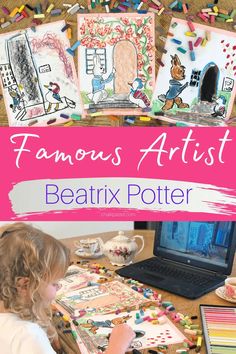 Famous Artist Beatrix Potter, born on the 28th of July, 1866, is one of the world’s best-selling and most-loved children’s authors. She wrote and illustrated close to 30 children’s books. Those books star Peter Rabbit, Jemima Puddle-Duck and Benjamin Bunny. Her books have been translated into more than 35 languages and have sold more than 100 million copies! Beatrix Potter...SHE was REALLY an artist! Beatrix Potter Art Lessons, Beatrix Potter Illustrations, Composer Study, Puddle Duck, Rabbit Book, Master Artists, Benjamin Bunny, Music Appreciation, Unit Studies