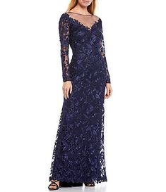 Soulmates Embroidered Lace 3/4 Sleeve Boat Neck Gown | Dillard's Long Mothers Dress, Cap Sleeve Gown, Spring Wedding Dress, Dress Attire, Groom Dresses, Mothers Dresses, Tadashi Shoji, Midi Short Sleeve Dress, Gowns With Sleeves