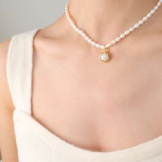 Style: Female Material: Titanium Steel, Freshwater Pearl, Imitation Pearl Pearl Type: Cultured Pearl Color: White Pearl Shape: Irregular Necklace Length: 38+7cm French Luxury, Luxury Necklace, Freshwater Pearl Necklace, Pearl Types, Pearl Pendant Necklace, Freshwater Pearl Necklaces, Women's Jewelry, Pricing Jewelry, Pearl Ring