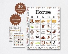 a poster with horses and other animals on it's sides, including the numbers