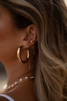 ~ 18k gold plated ~ Cz stones ~ 12mm x 12mm ~ No piercing required ~ Sold as 1 earring Ear Piercings Aesthetic, Gold Earring Stack, Ear Ideas, Ear Stacks, Earring Stacks, Estilo Hippy, Estilo Hippie, Hippie Earrings, Piercing Ideas