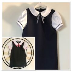 Uniquely designed school dress made to look like a shirt and pinafore. The dresses pictured show grey with red trims and navy/navy but it can be made in most colours or custom fabrics.  Take a look at the main dress colour options in the drop down boxes and choose your colour.  The trim can be done in most colours. **Please message me or leave a note with your order to let me know your trim colour choice** For custom fabrics, eg. Scottish tartans, please message me and request a custom make.  This dress is hand made to order and can be made in sizes from 3 to 12 years. Kids School Dress, School Uniform Uk, School Pinafore, Toddler School Uniforms, Dress School, Custom Fabrics, Dress Colour, School Dress, European Girls