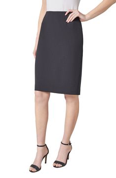 Designed in a classic pencil silhouette, this closet-staple skirt features comfortable stretch and a back vent for easy movement. 24" length Hidden back-zip closure Back vent Lined 97% polyester, 3% elastane Dry clean Imported Classic Fitted Pencil Skirt, Classic Fitted Elastane Pencil Skirt, Workwear Stretch Skirt With Side Zipper, Workwear Skirt With Side Zipper And Stretch, Stretch Skirt With Side Zipper For Work, Classic Stretch Lined Pencil Skirt, Classic Stretch Pencil Skirt With Lining, Classic Stretch Mini Pencil Skirt, Elegant Mini Pencil Skirt In Elastane