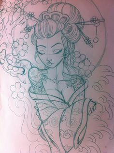 Geisha Sketch, Japanese Warrior Tattoo, Ako Kresliť, Kunst Tattoos, Japanese Geisha, Japanese Tattoo Art