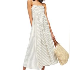 Nwt Free People Easy Breezy Midi Dress Striped Summer Maxi Dress For Daywear, Breezy Cotton Maxi Dress For Day Out, Breezy Cotton Midi Dress For Day Out, White Breezy Cotton Sundress, Casual Striped Midi Dress For Brunch, White Breezy Sundress For Spring, Chic Off-white Cotton Maxi Dress, White Cotton Beach Midi Dress, Casual Striped Maxi Dress For Brunch