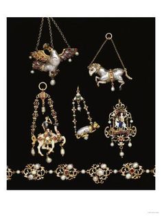 size: 24x18in Giclee Print: A Selection of Jewelled Gold, Enamel and Pearl Renaissance Jewellery : Historical Jewellery, Giclee Painting, Royal Jewels, Bird Jewelry, Memorial Jewelry, Fantasy Jewelry, Gold Enamel, Enamel Jewelry, Jewelry Inspo