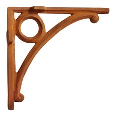 a wooden shelf bracket with two circles on it