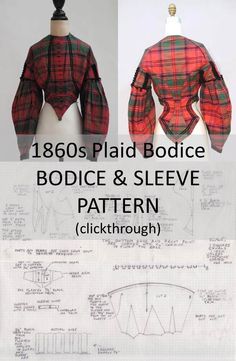 1867 Fashion, 1860s Bodice, Historical Sewing, 1860 Fashion, Blue And Green Plaid, Bodice Pattern, Garment Pattern, Period Outfit, Costume Patterns