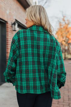 - This sweet layering piece is perfect for plaid season! - Unlined material with a black and metallic gold plaid pattern - A collared neckline - A button-up front - Long, loose sleeves with button closure cuffs - Functional chest pockets - A relaxed silhouette that ends in a straight hemline Measurements 1XL : Bust 54", Hip 54", Length 24.5", Sleeve Length 24", Waist 54". 2XL : Bust 56", Hip 56", Length 25.5", Sleeve Length 24.5", Waist 56". 3XL : Bust 58", Hip 58", Length 26", Sleeve Length 25" Dark Green Long Sleeve Outerwear For Fall, Casual Dark Green Outerwear For Fall, Green Collared Fall Outerwear, Green Long Sleeve Flannel Shirt For Work, Green Long Sleeve Flannel Shirt With Button Closure, Green Collared Outerwear For Fall, Collared Green Outerwear For Fall, Green Collared Flannel Shirt For Fall, Green Button-up Flannel Shirt