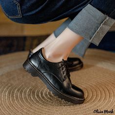 Olivia Mark - Academic Style Chunky Heel Loafers with Round Toe and Thick Sole Vintage Deep Mouth Low Heel Single Shoes Brown Oxfords Women, Chunky Heel Loafers, Academic Style, Women Oxfords, Women Casual Flats, Heel Loafers, Short Leather Boots, Womens Mary Janes, Mary Jane Shoes Womens